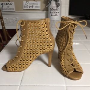 Open weave heeled booties